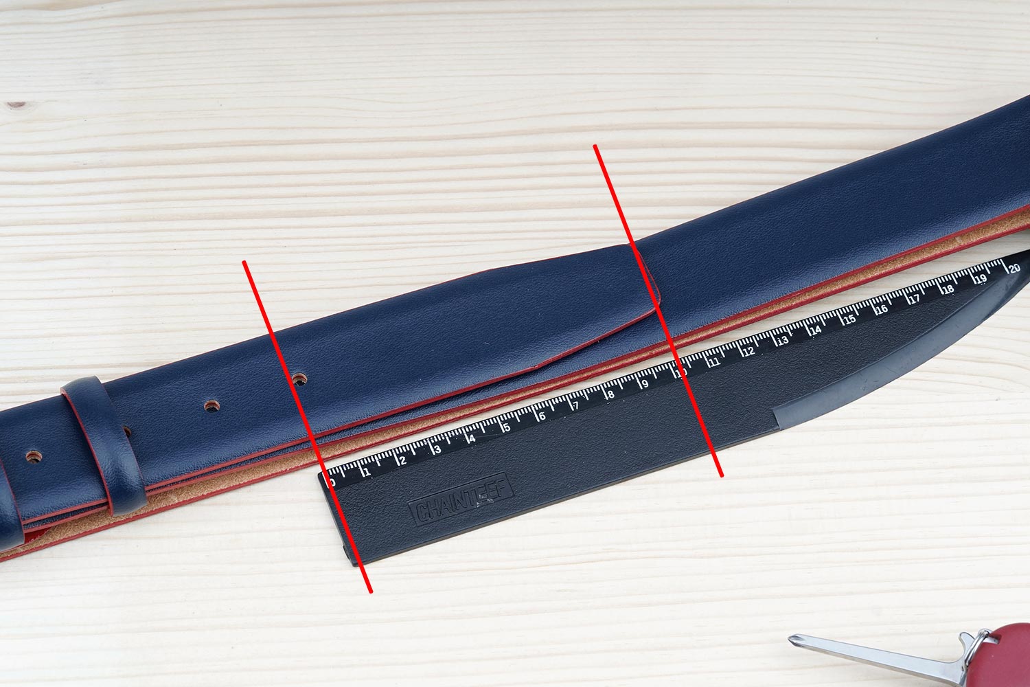 How to cut a belt that is too long Step 2 Measure the excess leather.jpeg