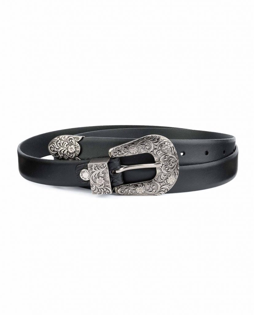 Buy Black Western Belt Womens 1 inch Antique Silver Buckle