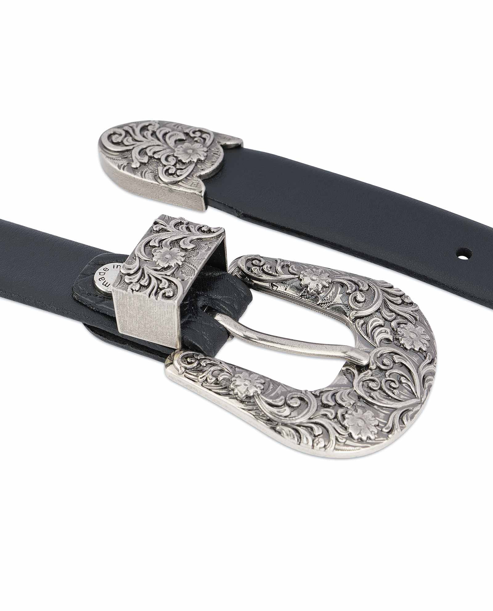 Buy Black Western Belt Womens | 1 inch Antique Silver Buckle | 0