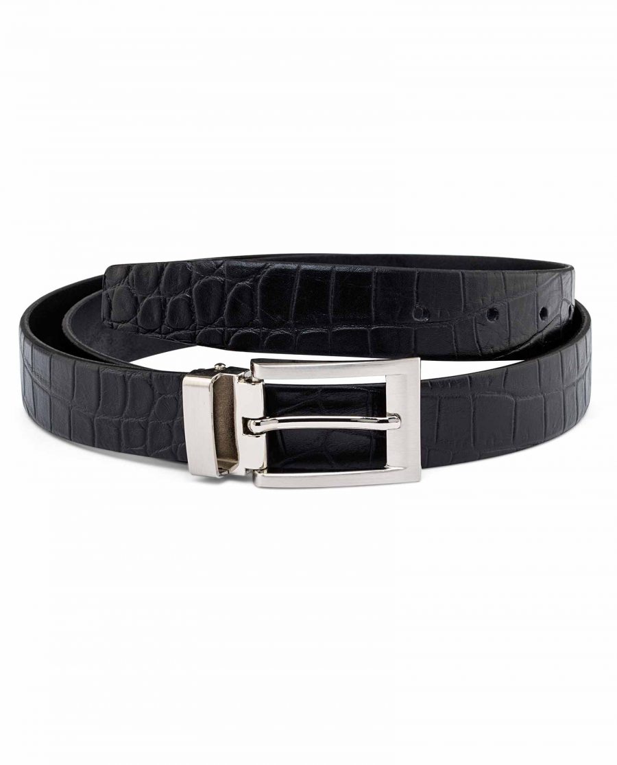 Black-Croc-Effect-Thin-Belt-Silver-buckle-First-picture