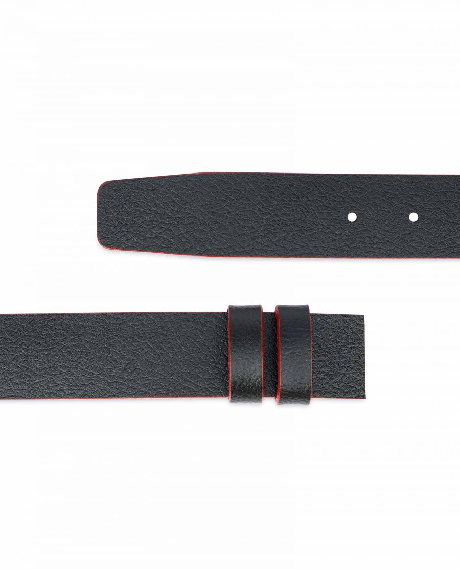 Black Leather Belt No Buckle Red Edges 1-3-8-inch Pebbled