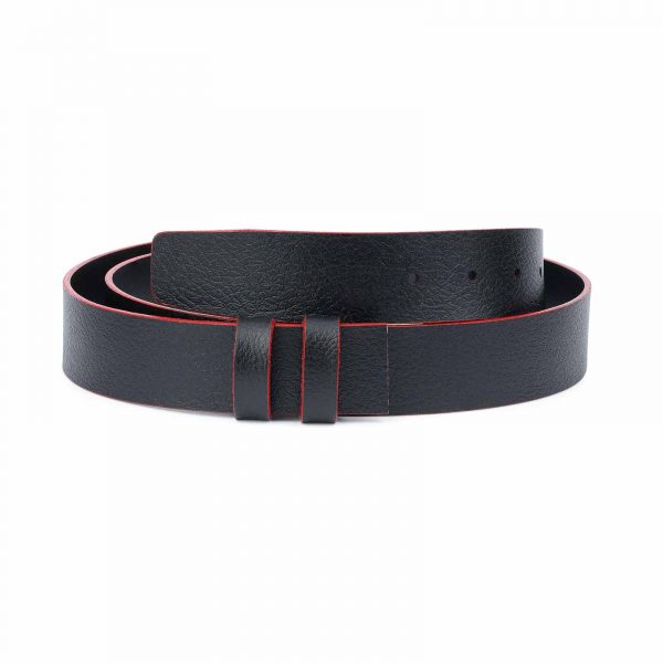 Black-Leather-Belt-No-Buckle-Red-Edges-1-3-8-inch-Replacement-strap