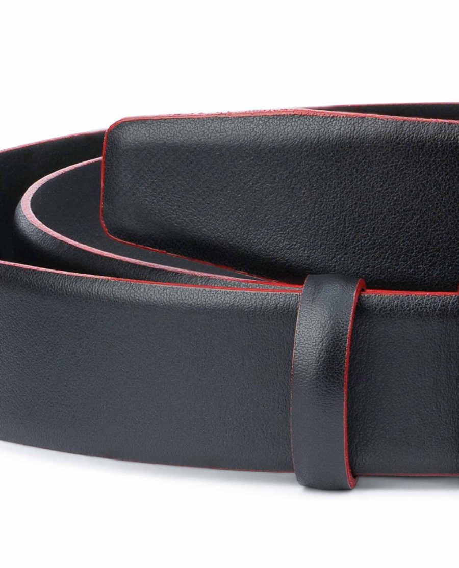 Black-Leather-Belt-Strap-Red-Feather-Edges-Smooth