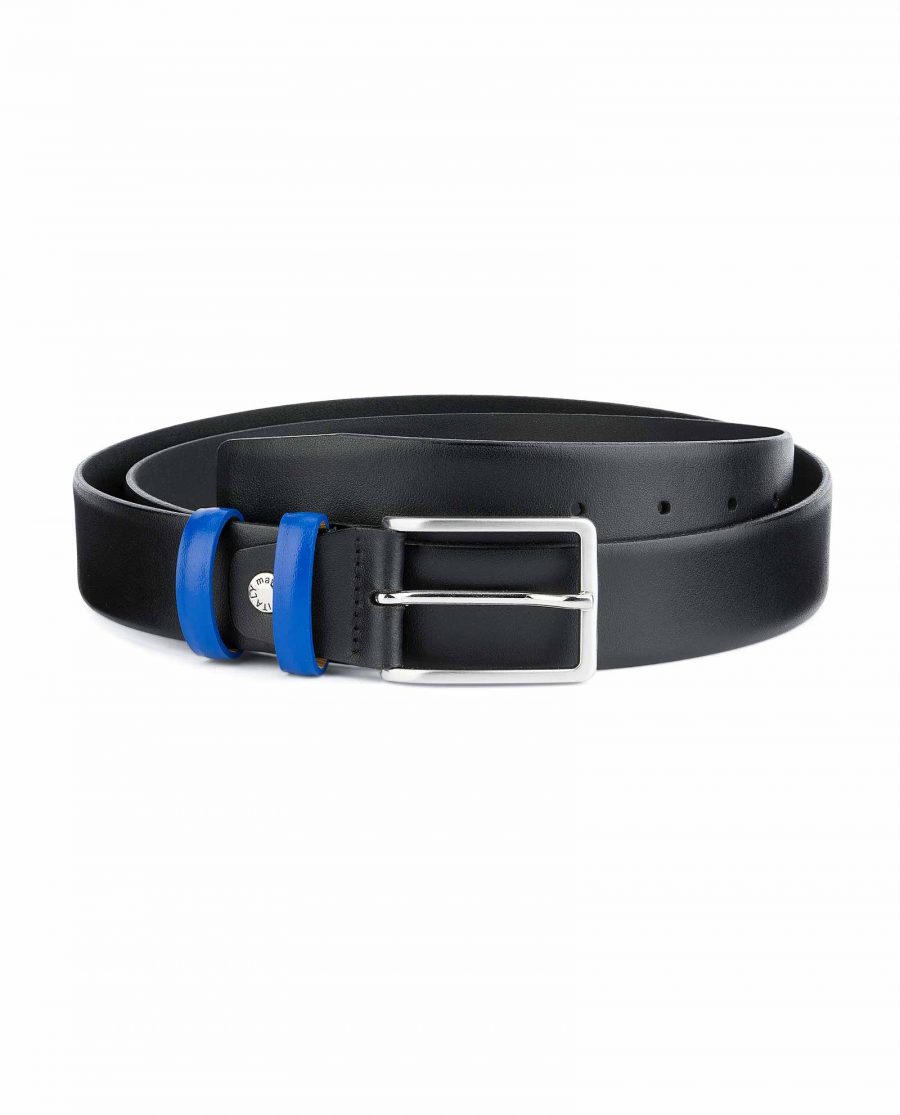 Black-Mens-Belt-with-Blue-Leather-Loops-Capo-Pelle