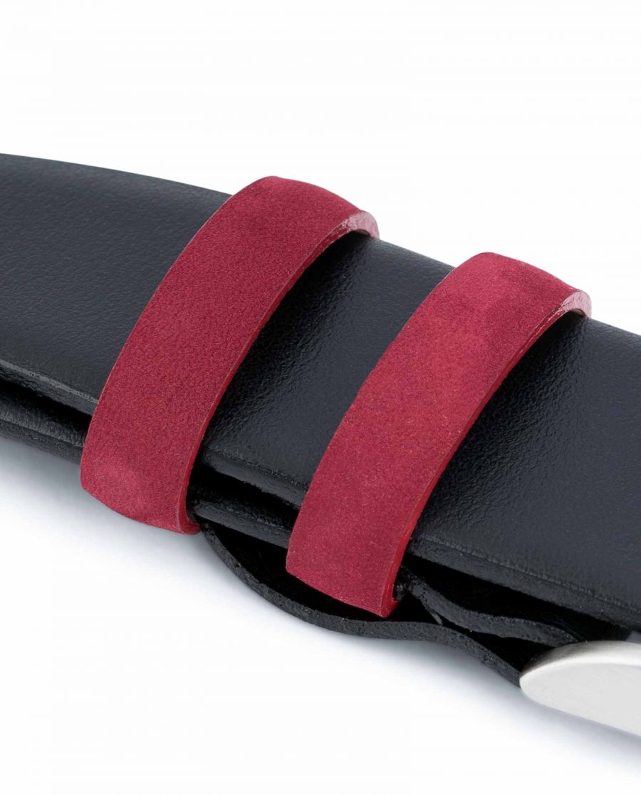 Black-Mens-Belt-with-Burgundy-Suede-Leather-Loops-Top-quality