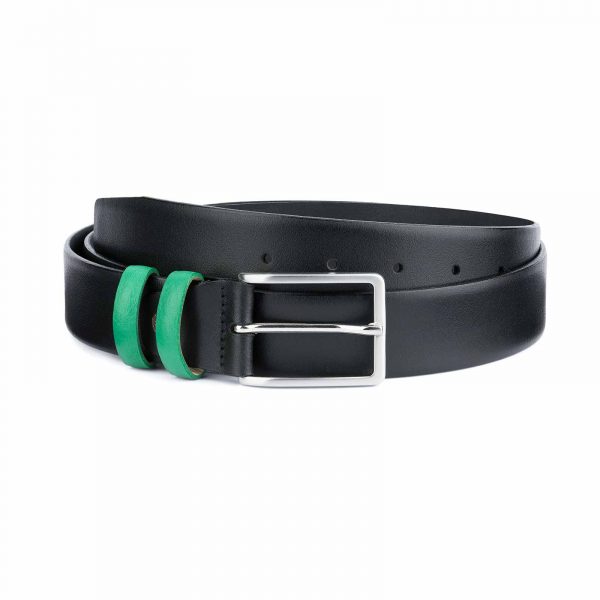 Black-Mens-Belt-with-Green-Leather-Loops-Capo-Pelle