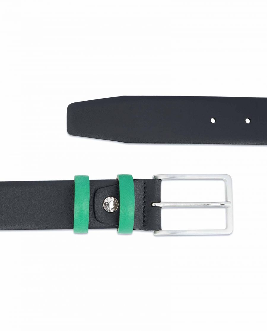 Black-Mens-Belt-with-Green-Leather-Loops-Made-in-Italy