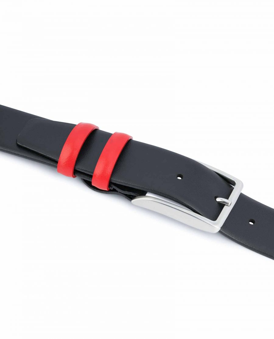 Black-Mens-Belt-with-Red-Leather-Loops-Genuine