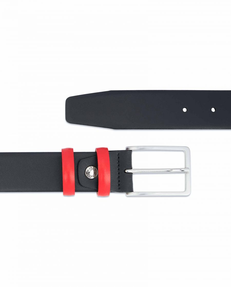 Black-Mens-Belt-with-Red-Leather-Loops-Italian-quality