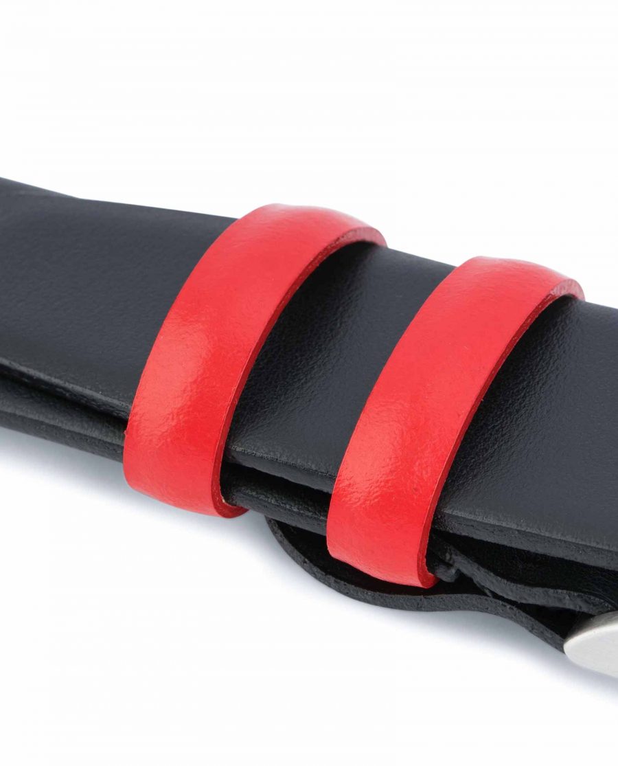 Black-Mens-Belt-with-Red-Leather-Loops-Real-calfskin