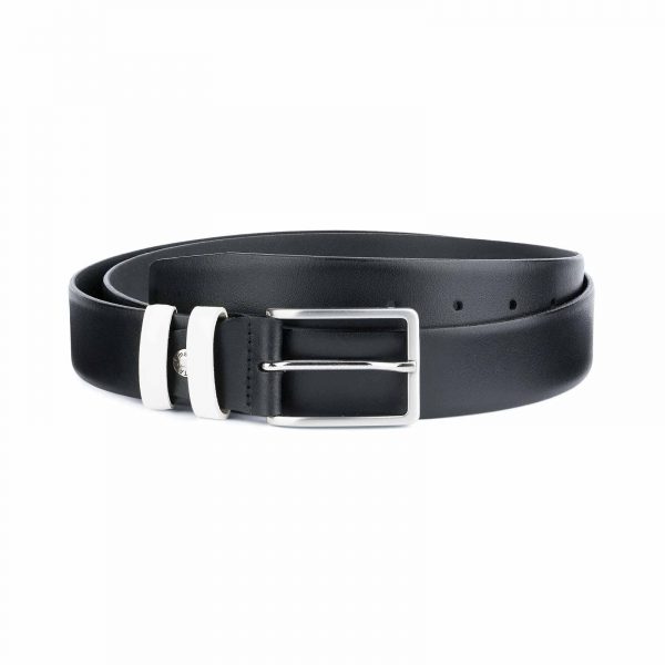 Black-Mens-Belt-with-White-Leather-Loops-Capo-Pelle