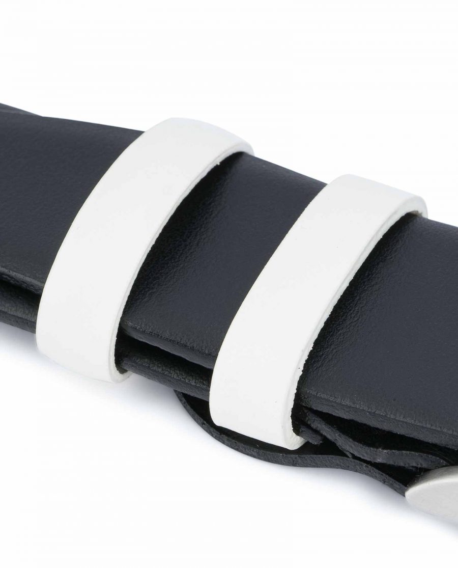 Black-Mens-Belt-with-White-Leather-Loops-Genuine