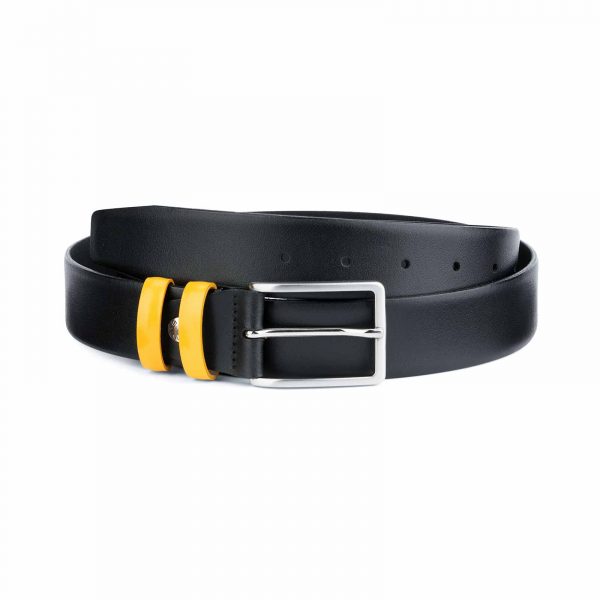 Black-Mens-Belt-with-Yellow-Leather-Loops-Capo-Pelle