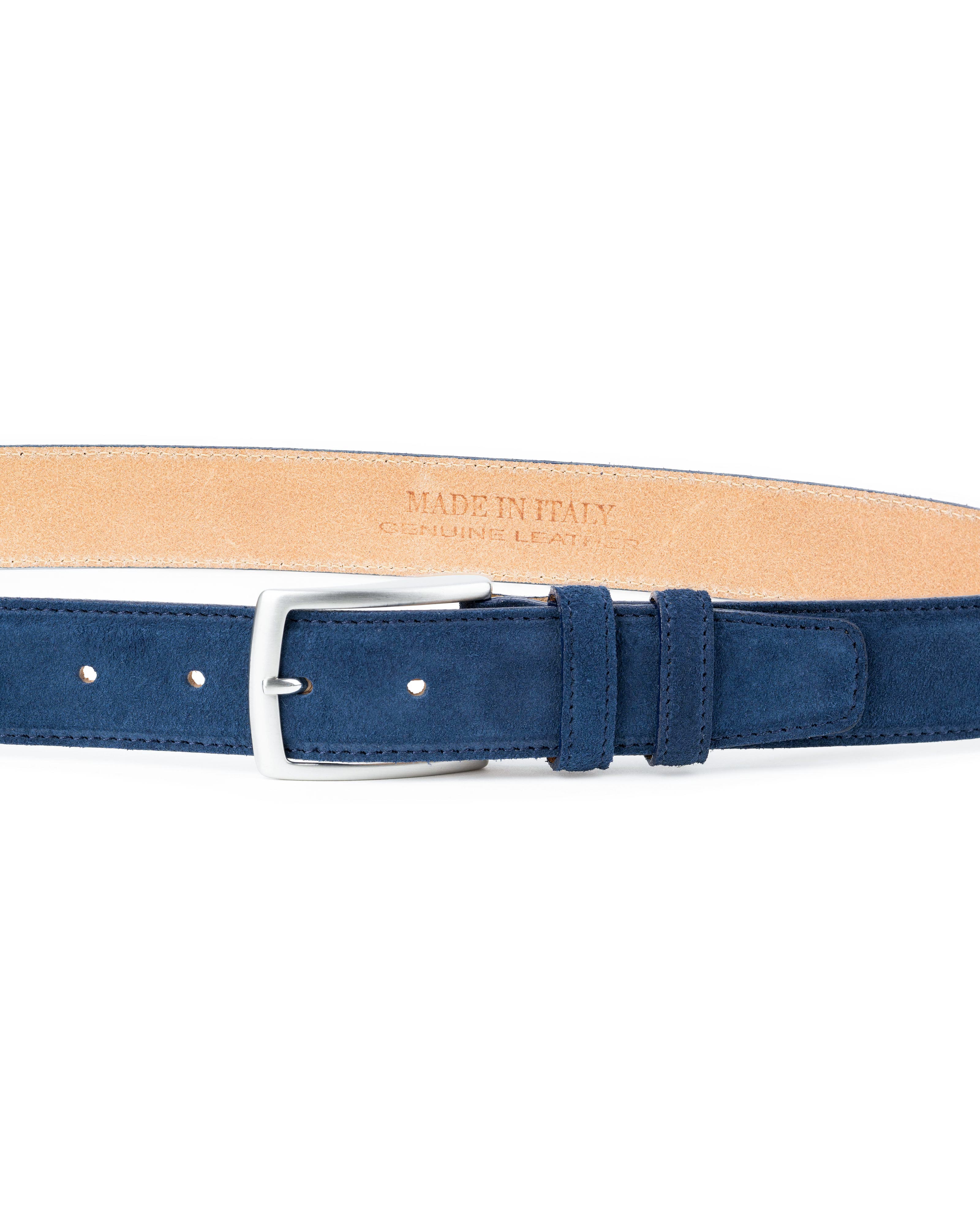 Blue Suede Italian leather belt Men's belts online Custom buckle by Capo Pelle
