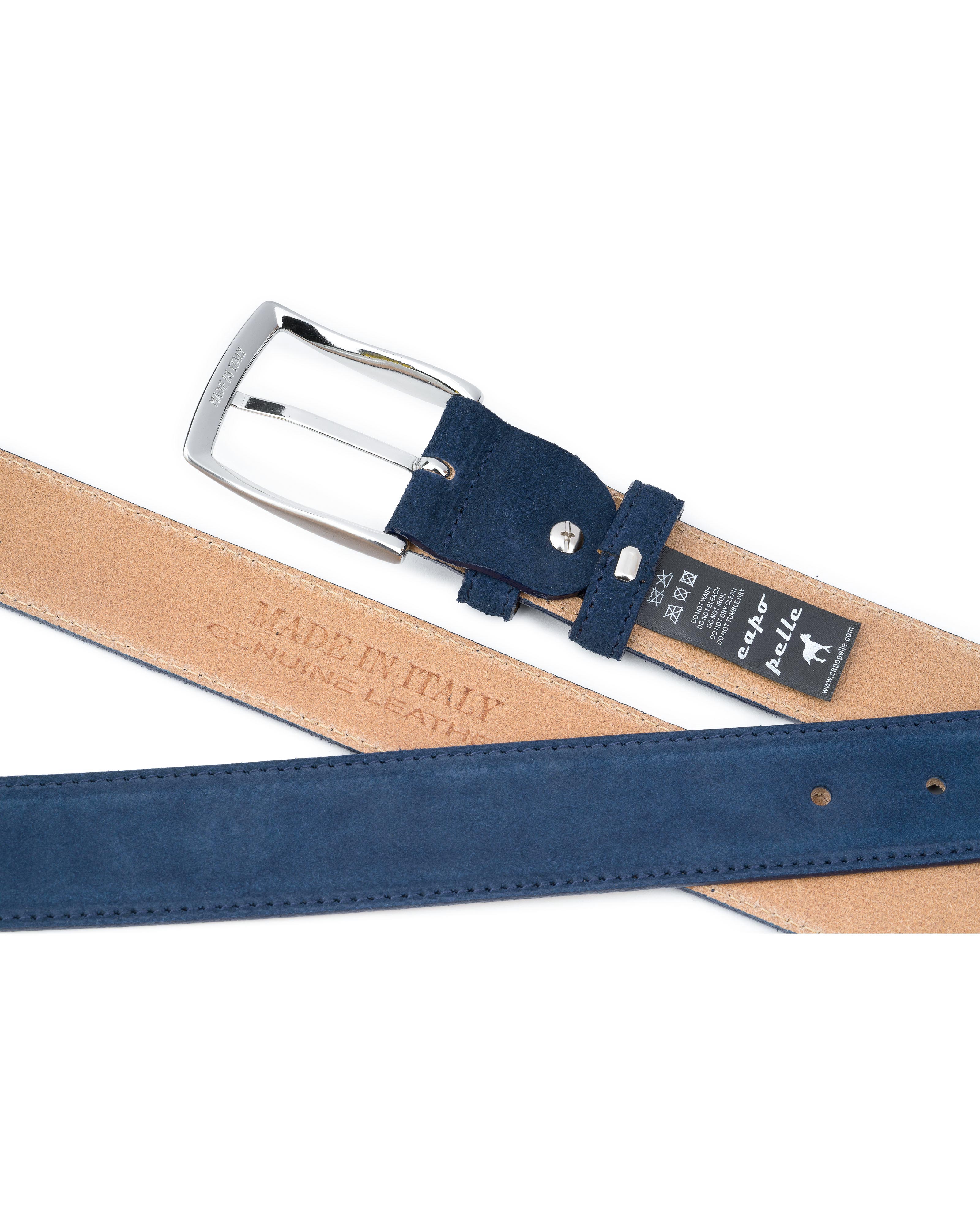 105cm New $295 SANTONI Distressed Washed Navy Blue Suede Leather Belt 42 