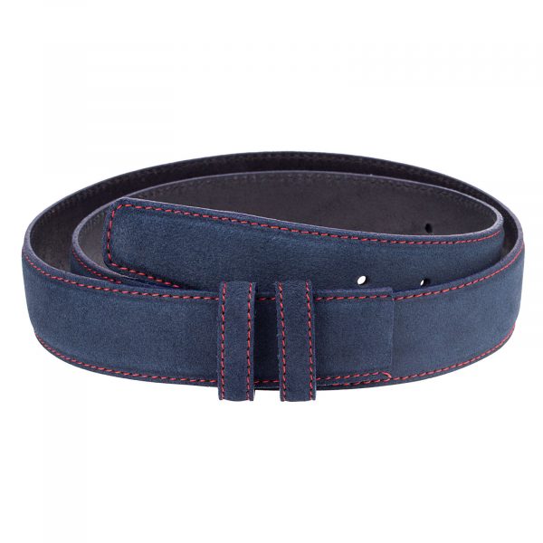 Blue-Suede-Belt-Strap-Red-Thread-Front-Image