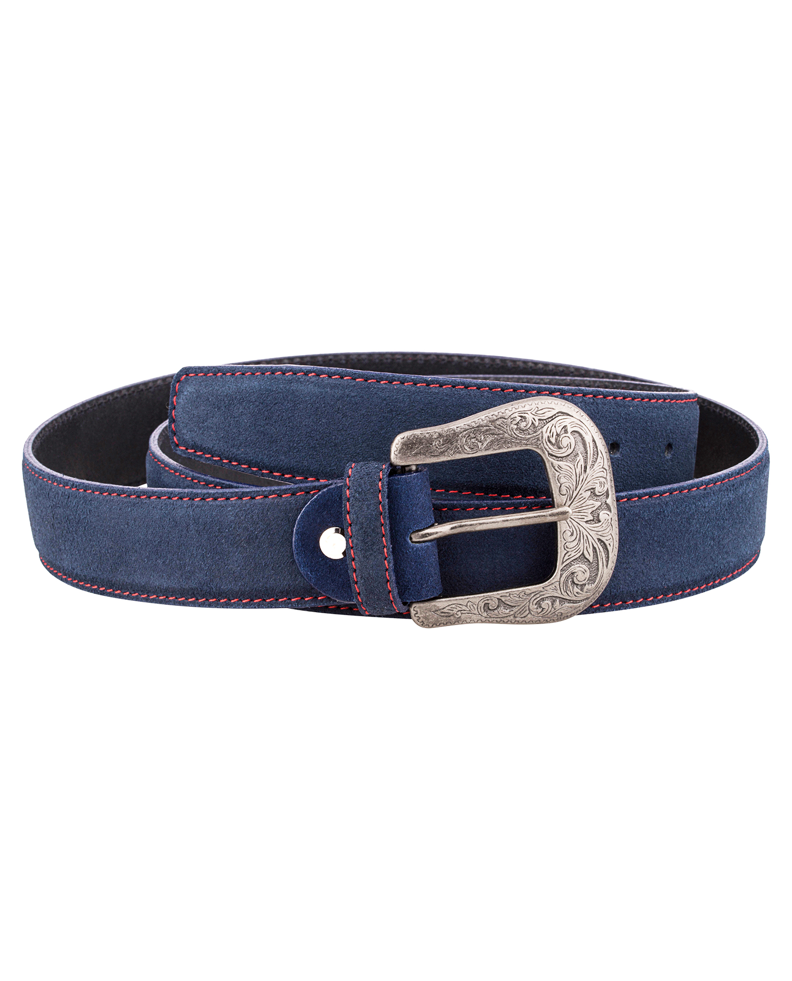 Buy Blue Western Leather Belt - Silver Antique Buckle - Free Shipping