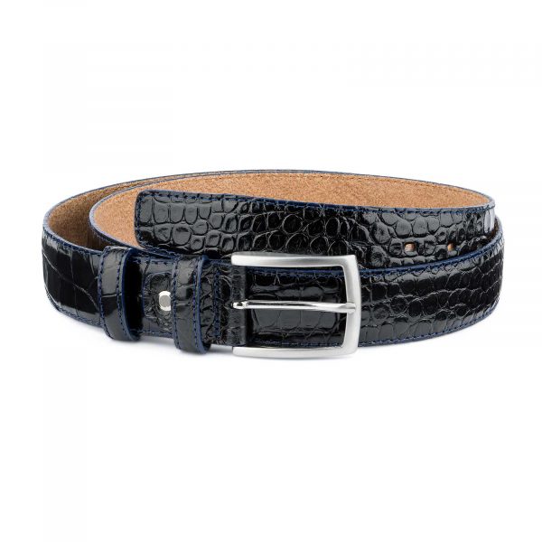 Croco-Embossed-Patent-Leather-Belt-Mens-Capo-Pelle-Main-picture