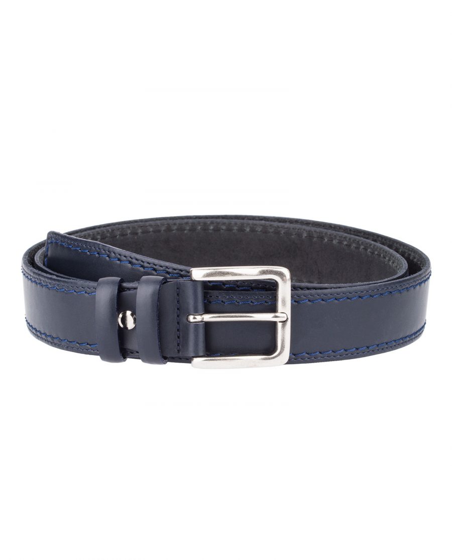 Italian-Blue-Leather-Belt-Threaded-Front-Version