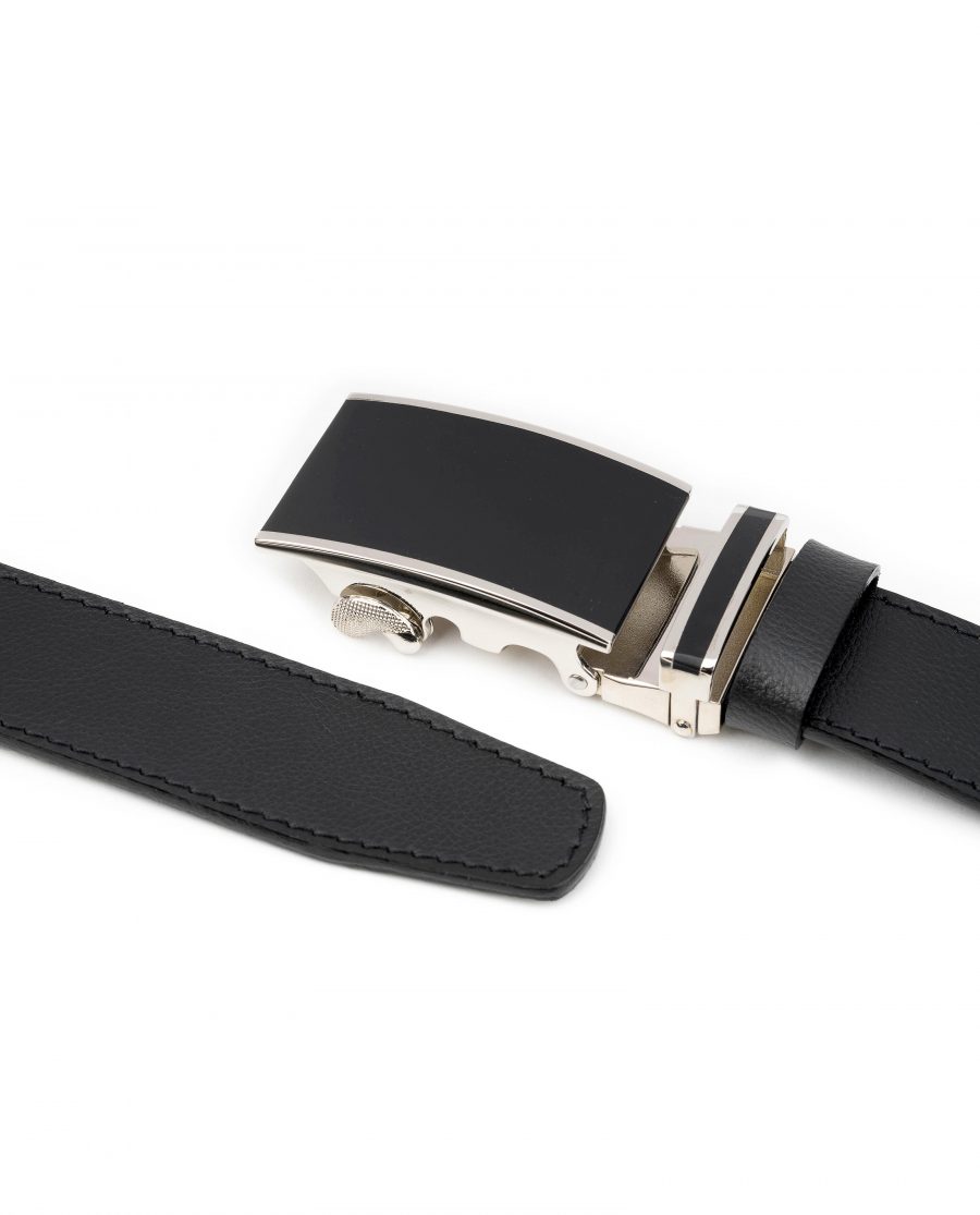Mens-Black-Leather-Ratchet-Belt-Genuine-Leather-Capo-Pelle-Both-ends