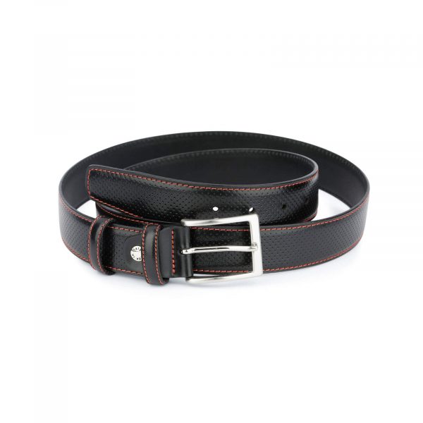 Mens Golf Belt Black Perforated Leather With Red 1