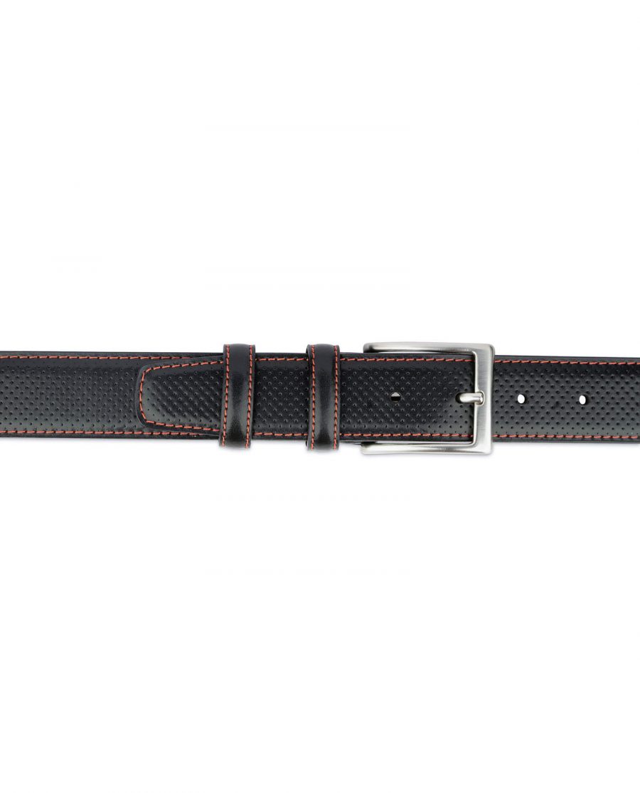 Mens Golf Belt Black Perforated Leather With Red 3