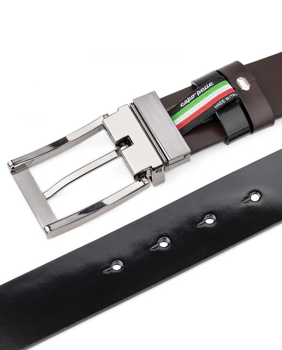 Mens-Patent-Leather-Belt-Black-Brown-Reversible-by-Capo-Pelle-Made-in-Italy