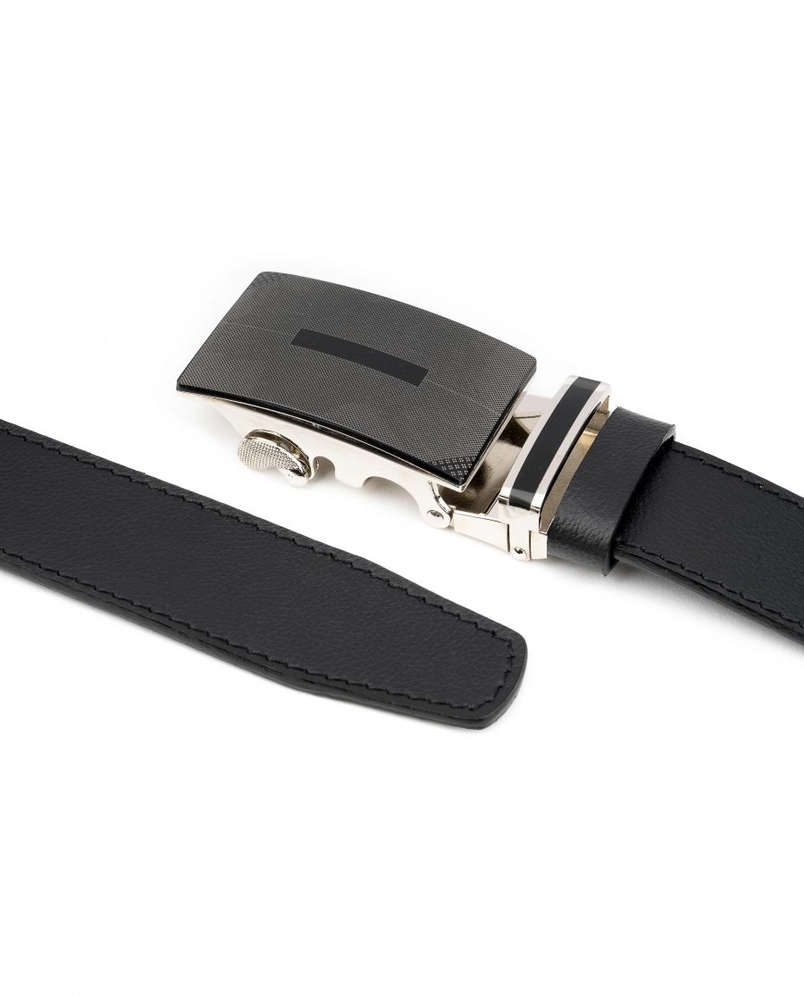 Mens-Ratchet-Belt-Black-Leather-Automatic-Buckle-Both-ends