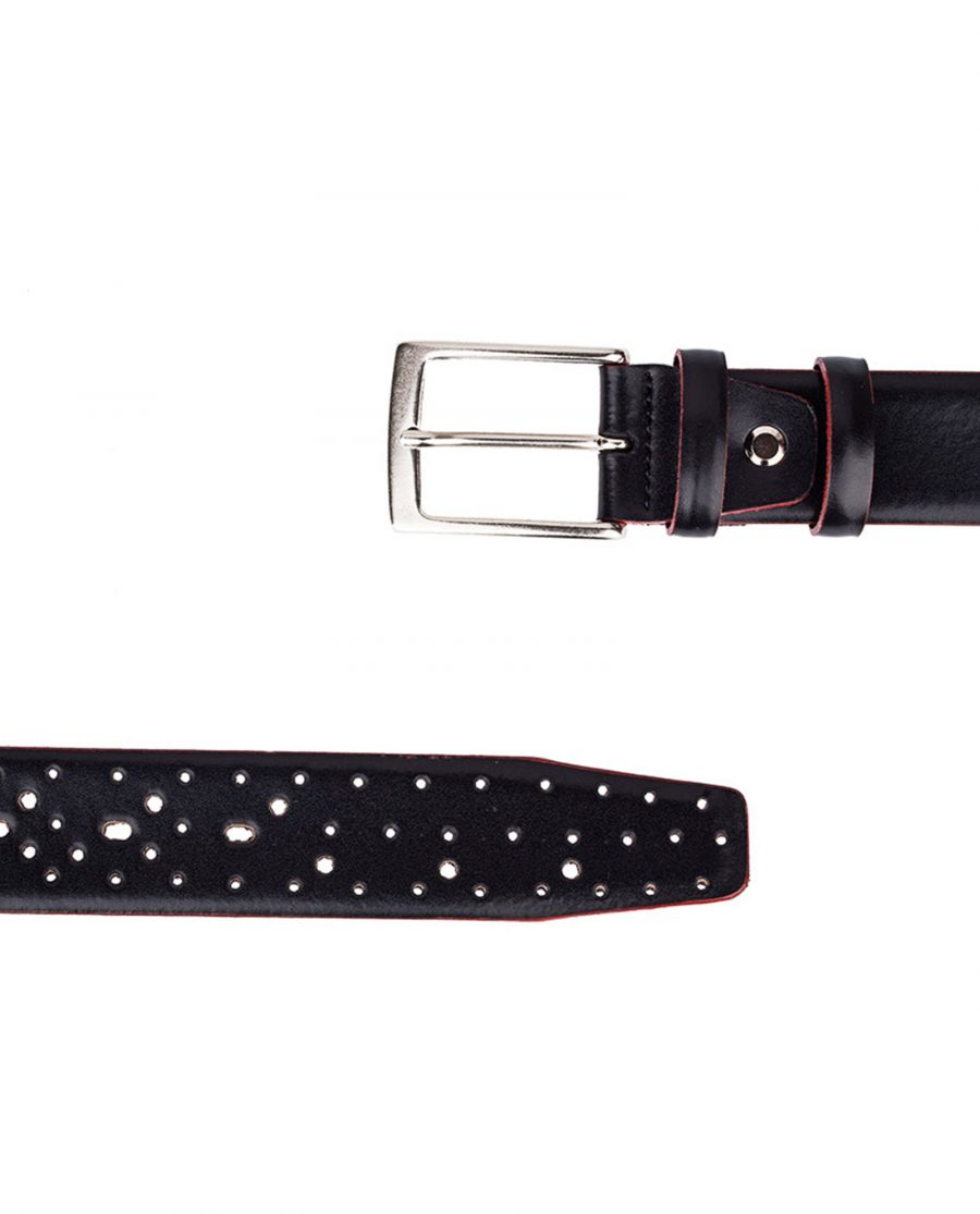 Perforated-Black-Belt-With-Red-Edges-Both-Ends