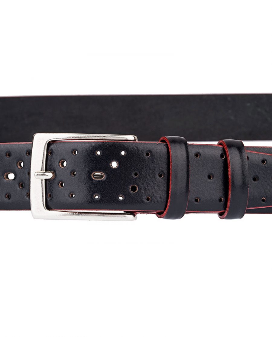 Perforated-Black-Belt-With-Red-Edges-Buckle