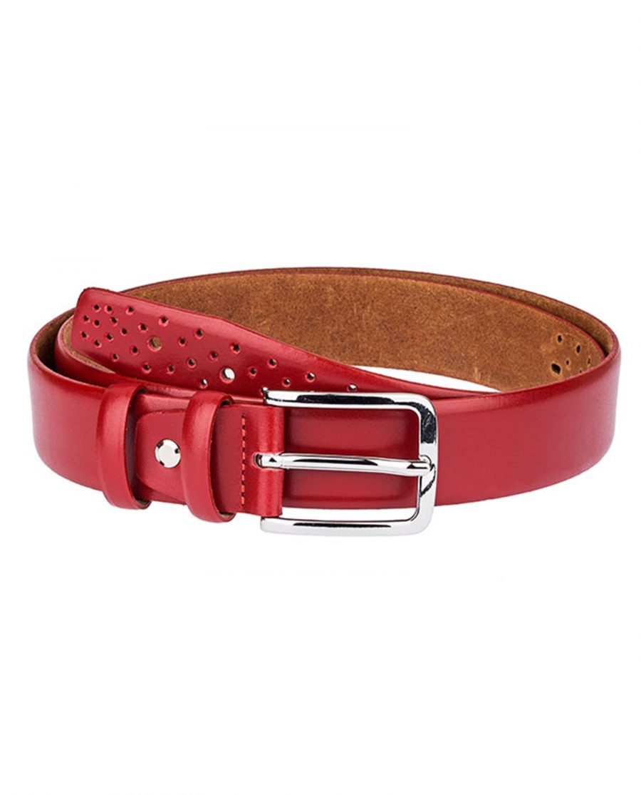 Perforated-Red-Leather-Belt-Front