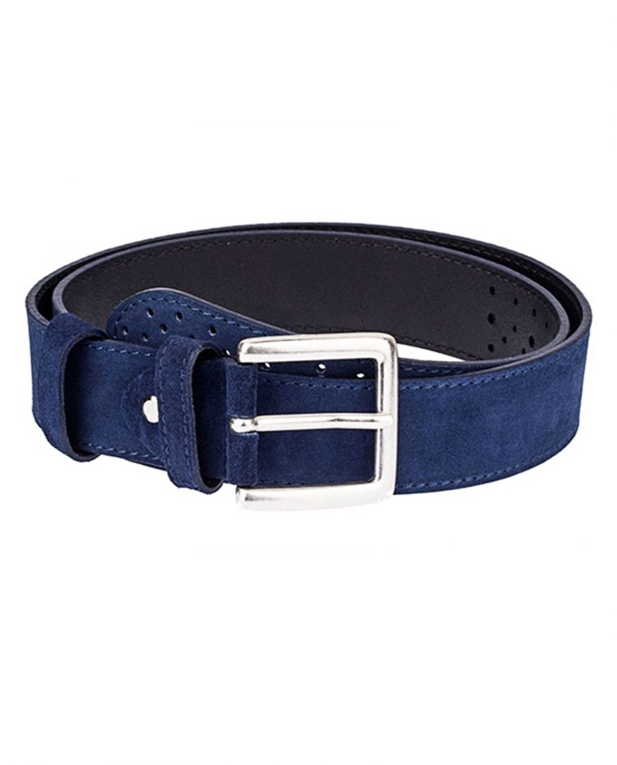 Perforated-Suede-Belt-Wide-Blue-Front