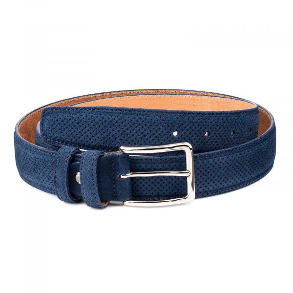 Perforated-Suede-Belt-in-Navy-Blue-Mens-Golf-by-Capo-Pelle-First-picture