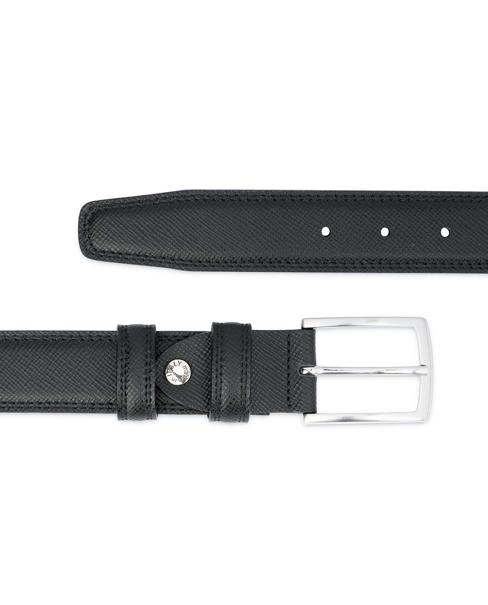 Saffiano Leather Belt Black 1-1/8" Men's belts Thin Classic Fashion Dress Sz 38" 