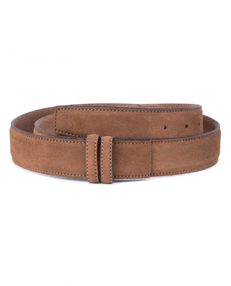 Tan-Suede-Belt-Strap-35-mm-Brown-Genuine-Leather-Capo-Pelle-First-picture