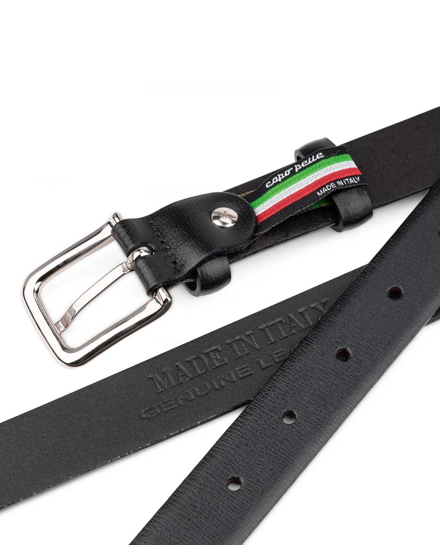 Thin-Leather-Belt-Smooth-Black-1-inch-Wide-by-Capo-Pelle-Hot-stamp