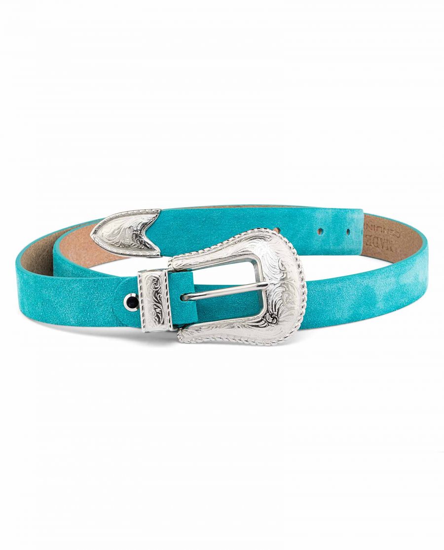 Western-Turquoise-Suede-Belt-Cowgirl-buckle