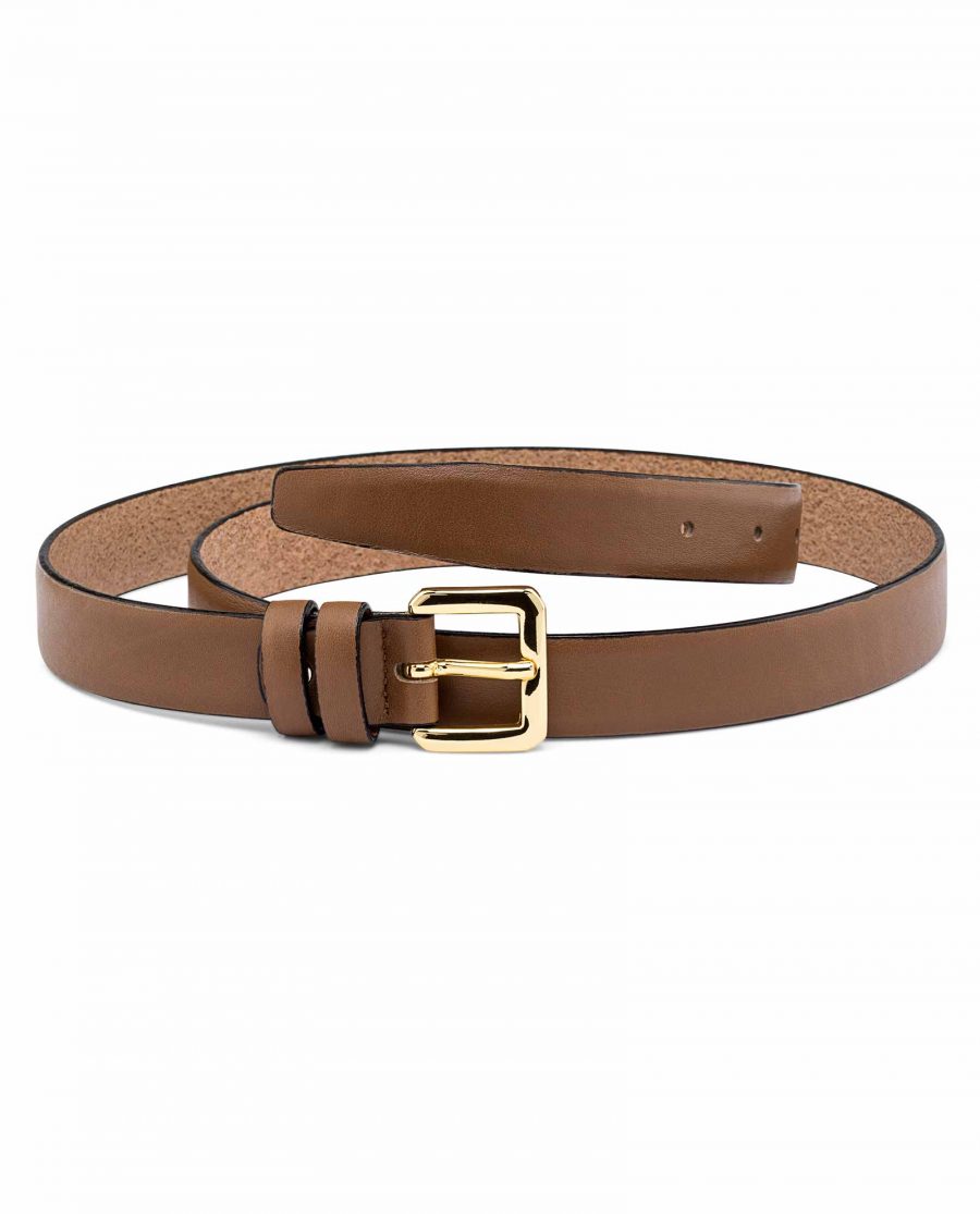 Womens-Beige-Skinny-Belt-With-gold-buckle-First-picture