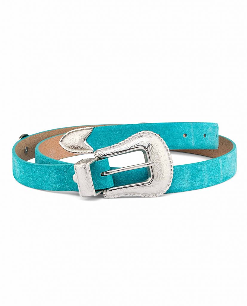 Ladies Brown Leather Belt with Turquoise Stone Concho Accents
