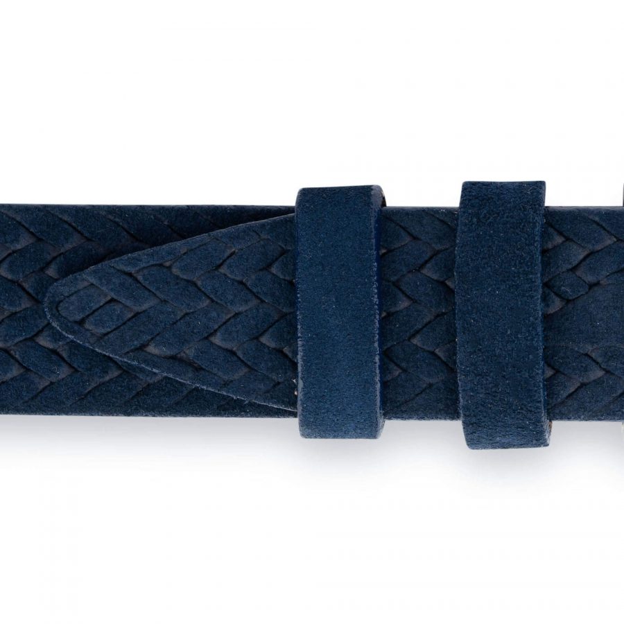 embossed woven mens belt blue suede 35 mm 5
