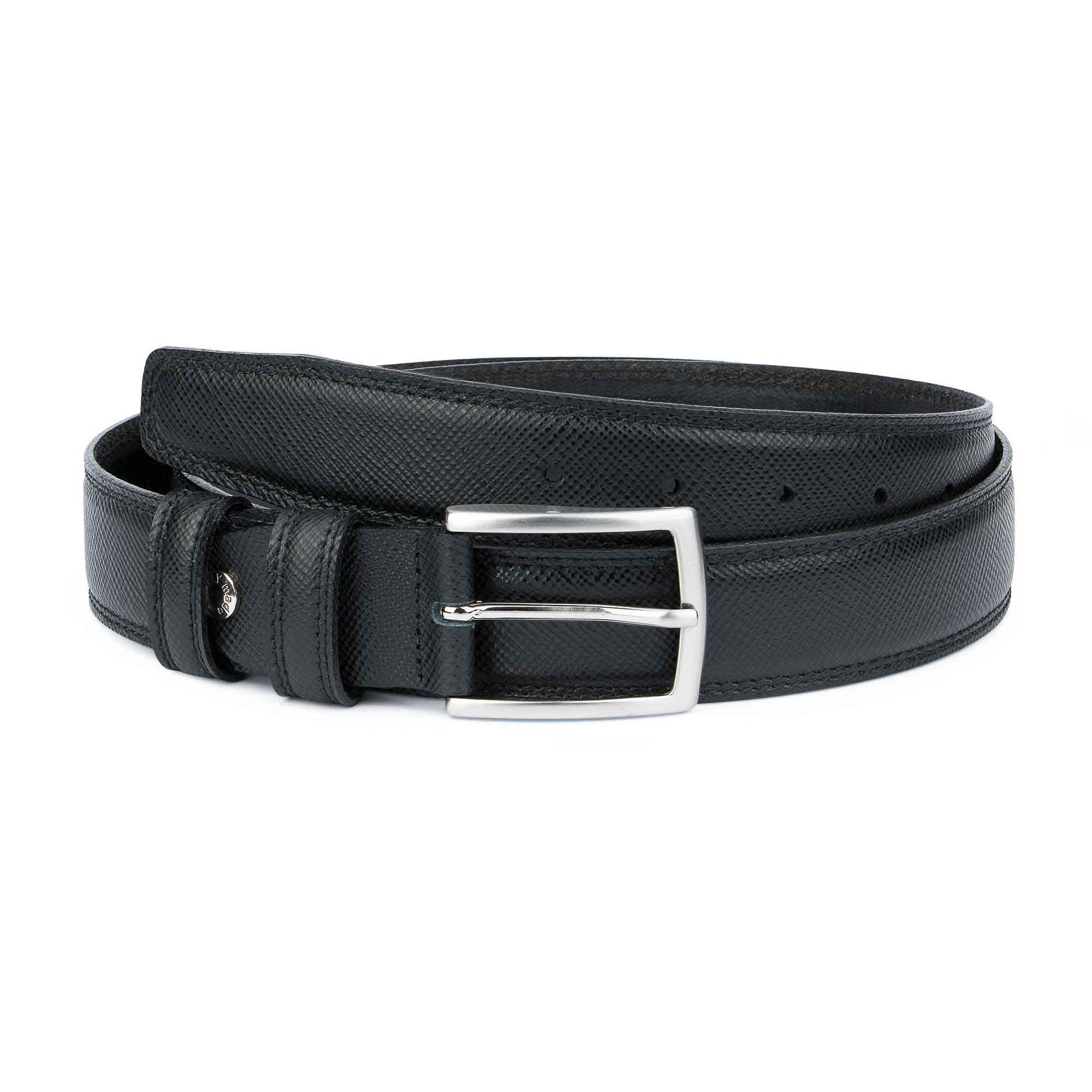 Men's leather belt Black saffiano 100% genuine calf skin Dress belts ...