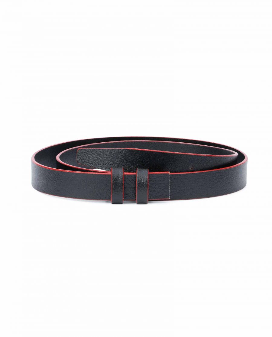 1 Inch Black Thin Belt Without Buckle Red Edges Capo Pelle