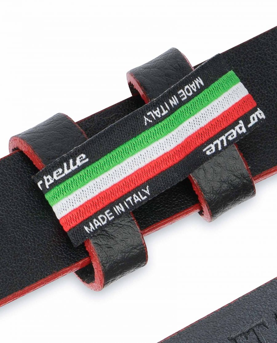 1-Inch-Black-Thin-Belt-Without-Buckle-Red-Edges-Woven-tag
