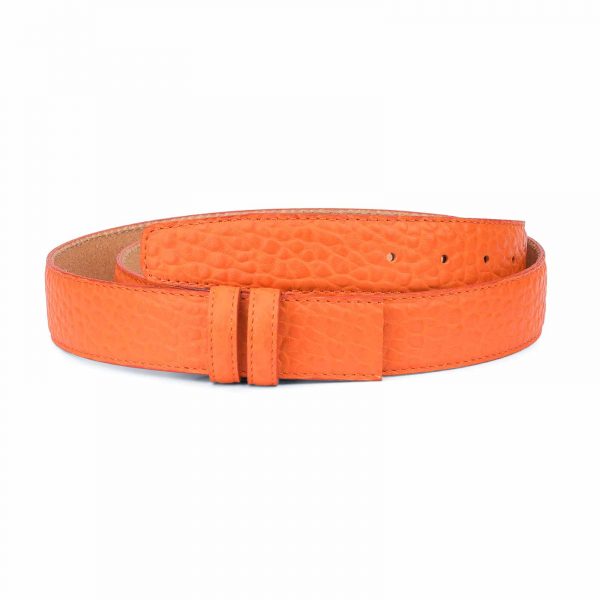 Belt-Without-Buckle-Orange-Leather-Strap-1-3-8-inch-Capo-Pelle