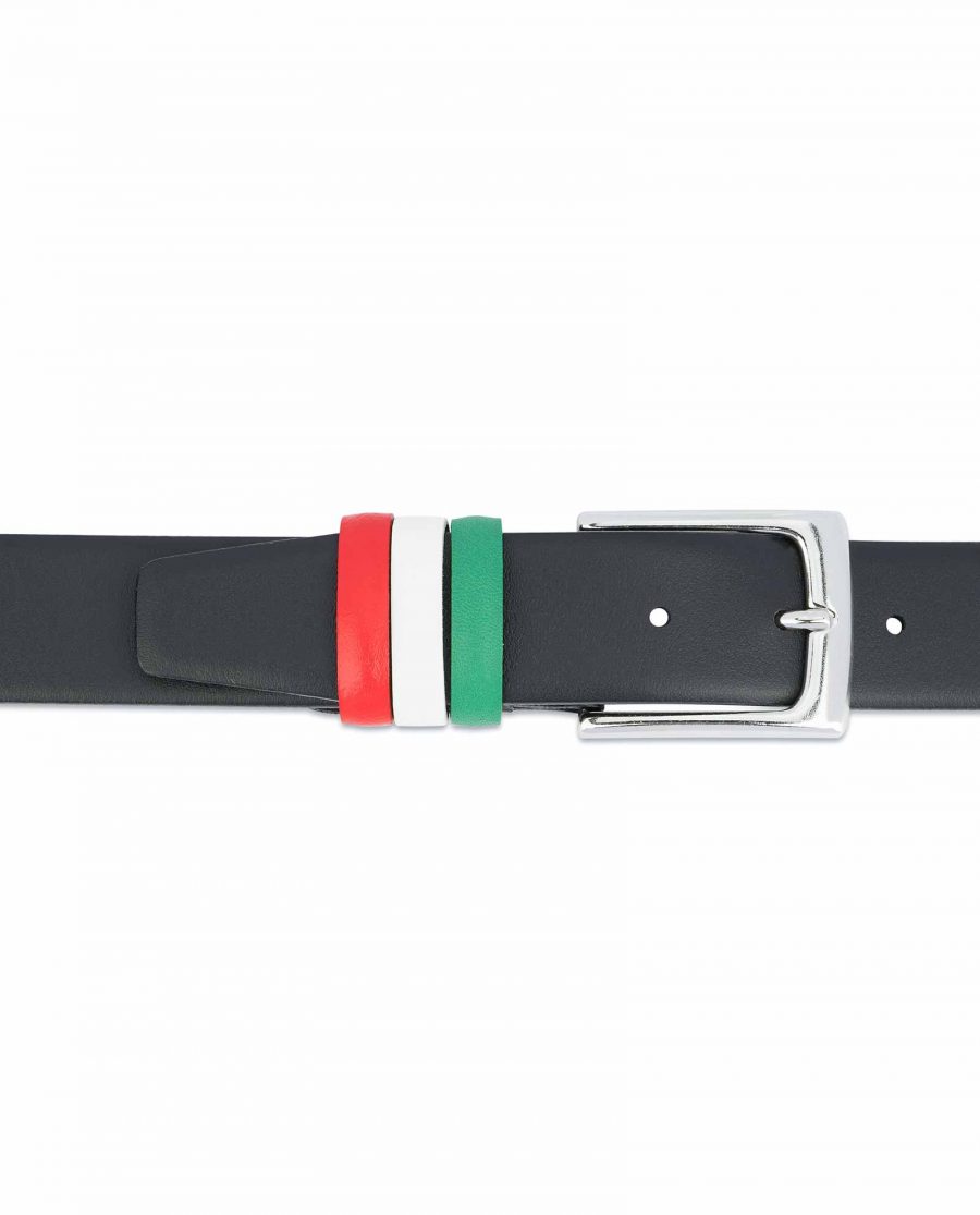 Black Leather Belt with Italy Flag Colors On trousers