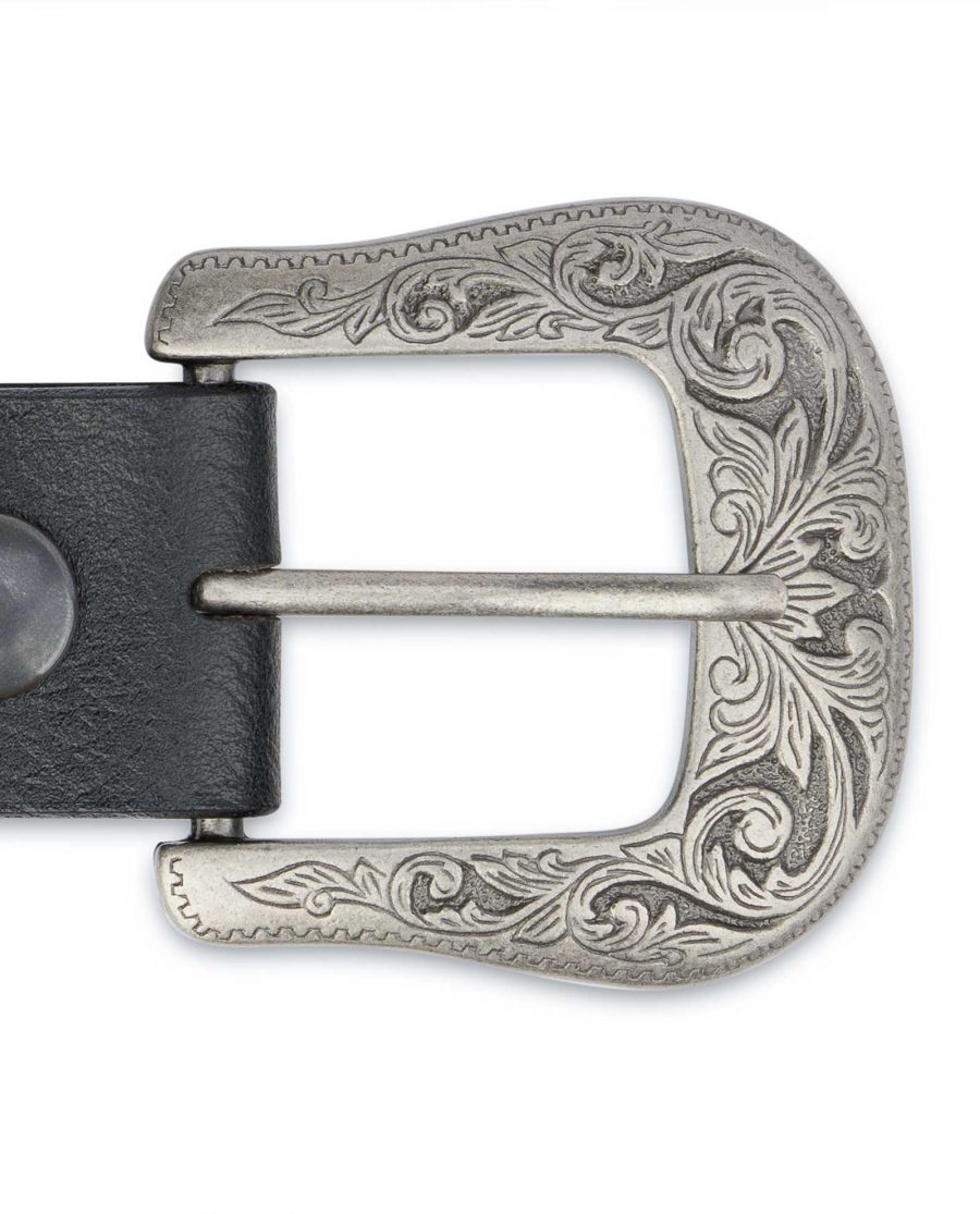 Mens-Black-Western-Belt-with-Removable-Buckle-Antique-silver