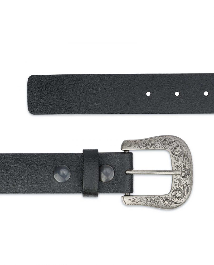 Mens-Black-Western-Belt-with-Removable-Buckle-Pebbled-leather