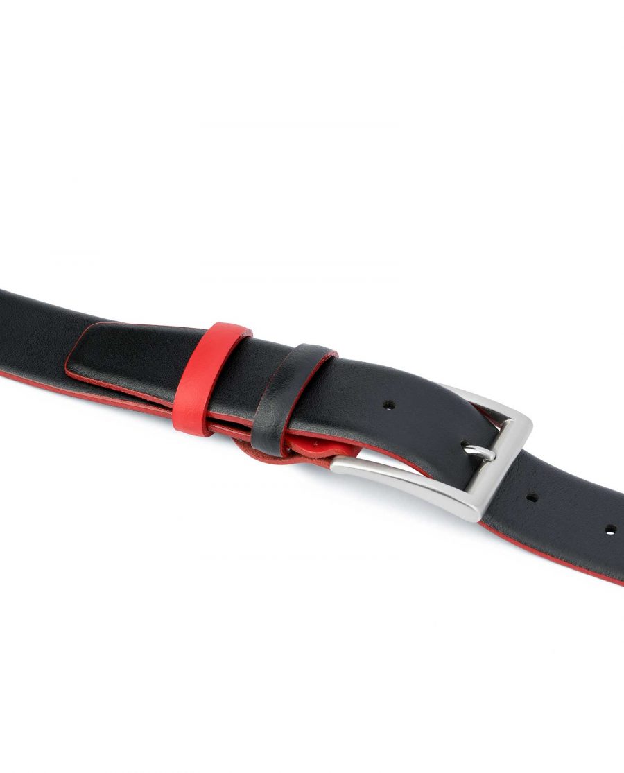 Mens-Designer-Belt-Black-with-Red-Feather-edges