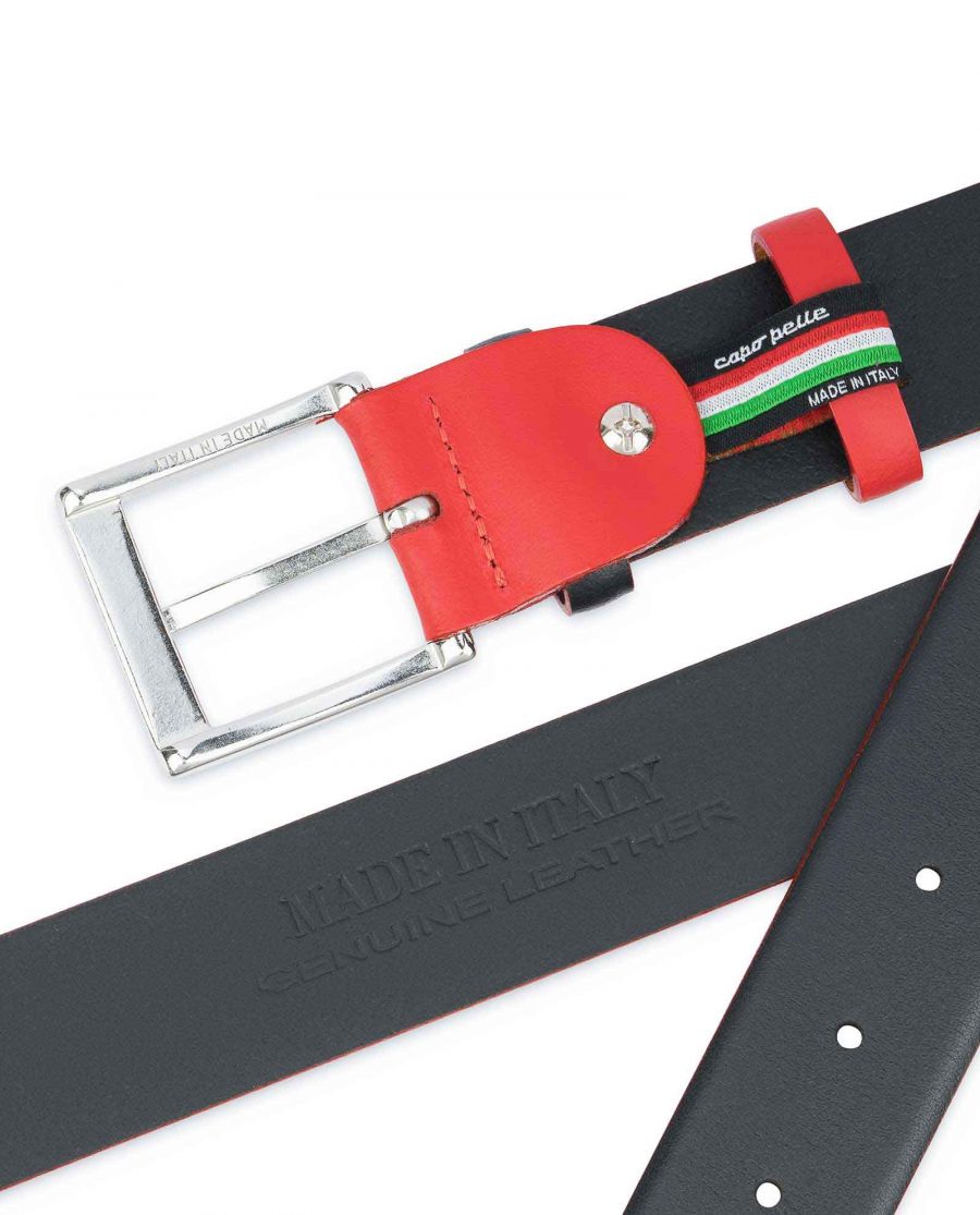 Mens-Designer-Belt-Black-with-Red-Heat-stamp