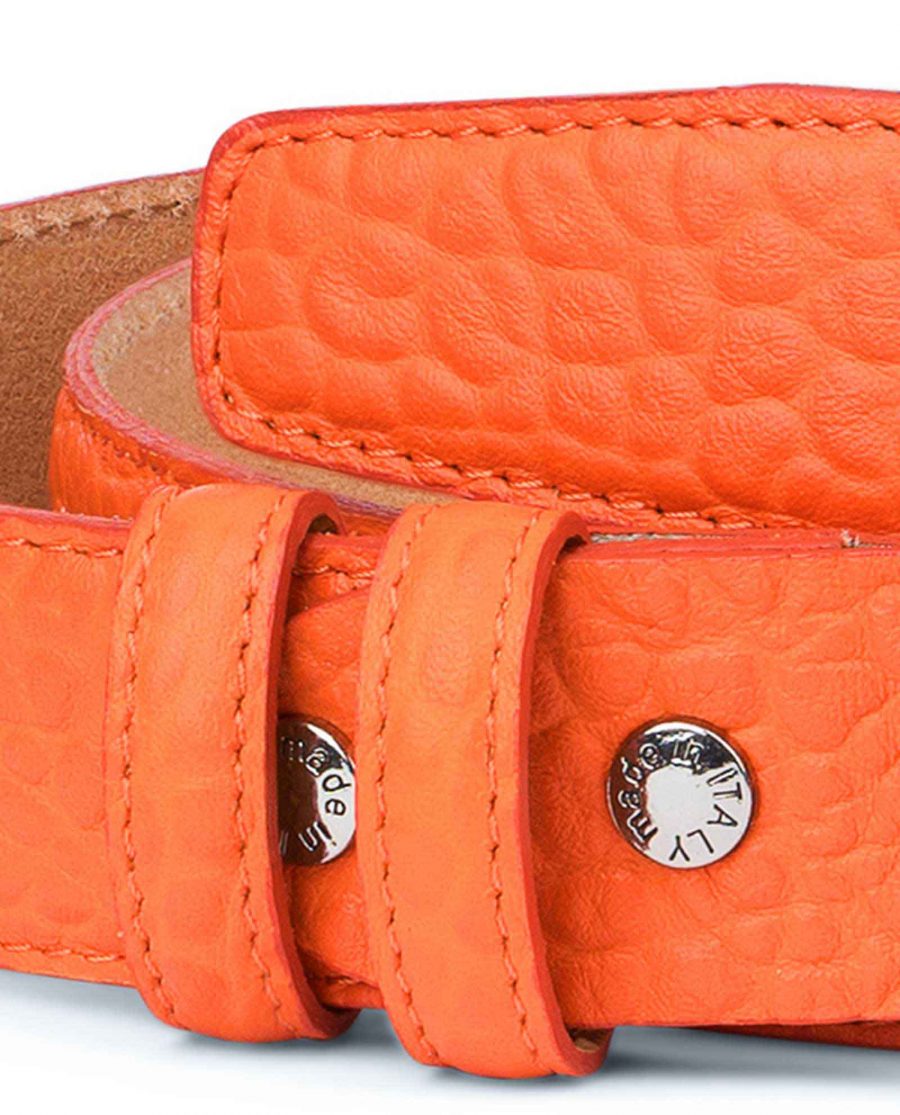 Mens-Orange-Belt-Pebbled-Italian-Leather-Calfskin